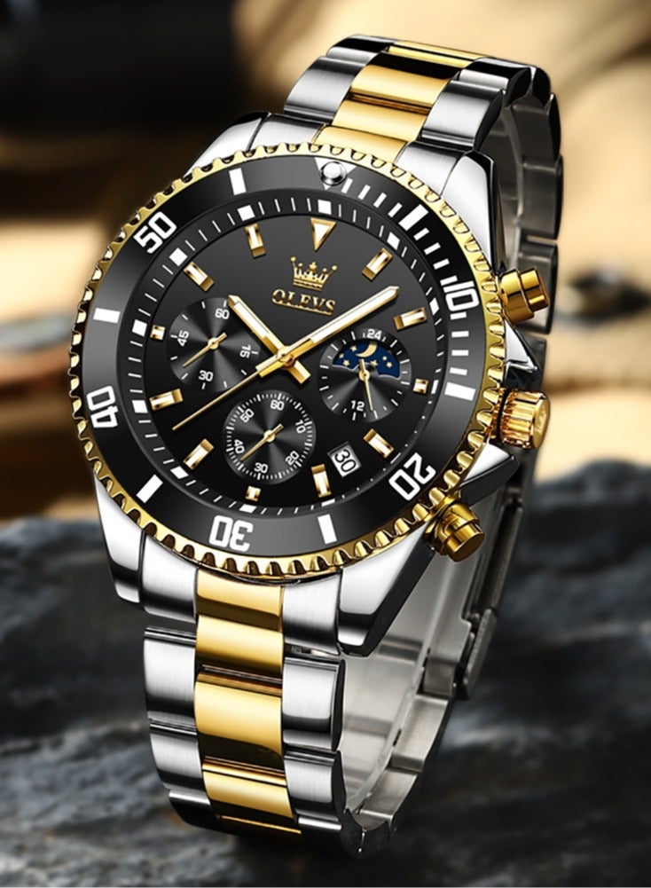 أوليفز ساعات رجالية كوارتز مقاومة للماء 42 مم OLEVS 2870 ذهبي/أسود - Image 2